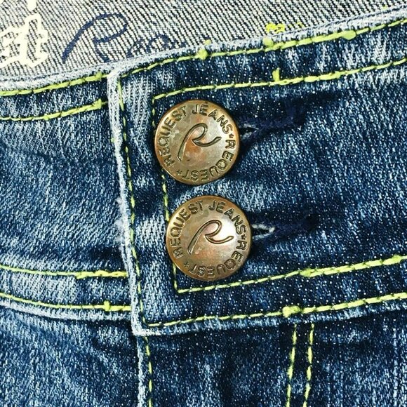 VINTAGE Request Jeans Mens 34X32 Embroidered Denim Distressed Y2K - Picture 7 of 12